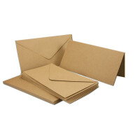20 x Kraftpapier-Karten Set DIN Lang Naturbraun - Karte:DIN Lang - 20,9 x 10,4 cm ( offen 20,9 x 20,9 cm ) - 220 g/m² - mit passenden Brief-Umschlägen Nassklebung