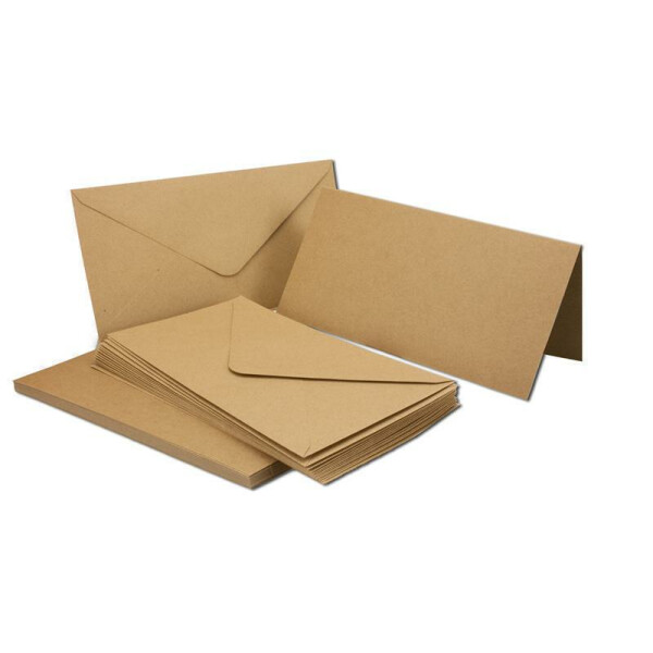40 x Kraftpapier-Karten Set DIN Lang Naturbraun - Karte:DIN Lang - 20,9 x 10,4 cm ( offen 20,9 x 20,9 cm ) - 220 g/m² - mit passenden Brief-Umschlägen Nassklebung