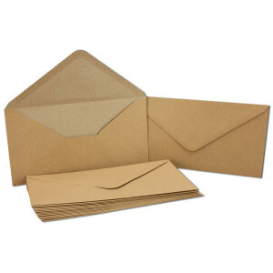 40 x Kraftpapier-Karten Set DIN Lang Naturbraun - Karte:DIN Lang - 20,9 x 10,4 cm ( offen 20,9 x 20,9 cm ) - 220 g/m² - mit passenden Brief-Umschlägen Nassklebung