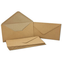 75 x Kraftpapier-Karten Set DIN Lang Naturbraun - Karte:DIN Lang - 20,9 x 10,4 cm ( offen 20,9 x 20,9 cm ) - 220 g/m² - mit passenden Brief-Umschlägen Nassklebung