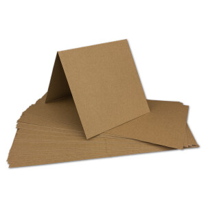 30 Klapp-Karten Set Quadratisch Vintage Braun Recycling - 13,5x13,5 cm - 220 g/m² mit Brief-Umschlägen quadratisch - 14x14 cm - 90 g/m² Nassklebung