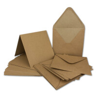 30 Klapp-Karten Set Quadratisch Vintage Braun Recycling - 13,5x13,5 cm - 220 g/m² mit Brief-Umschlägen quadratisch - 14x14 cm - 90 g/m² Nassklebung