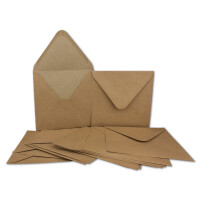 75 Klapp-Karten Set Quadratisch Vintage Braun Recycling - 13,5x13,5 cm - 220 g/m² mit Brief-Umschlägen quadratisch - 14x14 cm - 90 g/m² Nassklebung