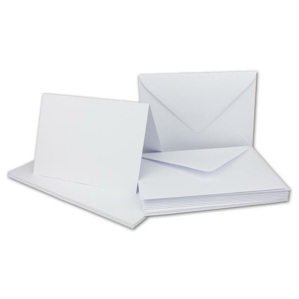 50 Doppelkarten Set DIN A6 Weiß - 14,8 x 21,0 cm offen - 240 g/m² mit Brief-Umschlägen DIN C6 - 11,3 x 16,0 cm - 120 g/m² Weiß Nassklebung