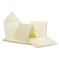 20 Falt-Karten Sets Quadratisch Creme-Weiß Doppel-Karte 13,5 x 13,5 cm - 240 g/m² mit Brief-Umschlägen 14 x 14 cm 120 g/m² Spitzklappe Nassklebung
