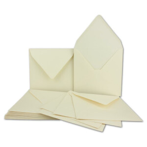30 Falt-Karten Sets Quadratisch Creme-Weiß Doppel-Karte 13,5 x 13,5 cm - 240 g/m² mit Brief-Umschlägen 14 x 14 cm 120 g/m² Spitzklappe Nassklebung