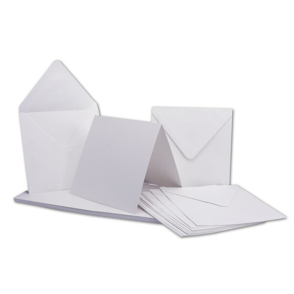 40 Klapp-Karten Set Quadratisch Weiß / Hoch-weiss - 27,0 x 13,5 cm ungefaltet - 240 g/m² mit Brief-Umschlägen quadratisch - 14 x 14 cm - 120 g/m² Nassklebung