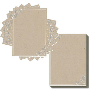 20 Blatt + 5 Blatt gratis Brief-Papier DIN A4 Briefbogen Ornament elegantes VINTAGE Kraftpapier-print braun-beige Motivpapier 100 g/m²