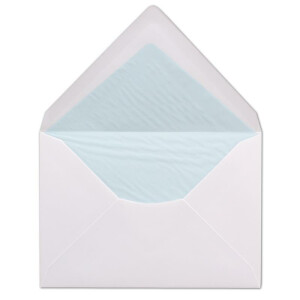 50  DIN C6 Briefumschläge - Weiß gefüttert mit hellblauem Seidenpapier - 11,4 x 16,2 cm - 100 g/m² Nassklebung Brief-Hüllen ohne Fenster von Ihrem Glüxx-Agent