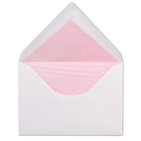 50  DIN C6 Briefumschläge - Weiß gefüttert mit rosanem Seidenpapier - 11,4 x 16,2 cm - 100 g/m² Nassklebung Brief-Hüllen ohne Fenster von Ihrem Glüxx-Agent