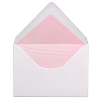50  DIN C6 Briefumschläge - Weiß gefüttert mit rosanem Seidenpapier - 11,4 x 16,2 cm - 100 g/m² Nassklebung Brief-Hüllen ohne Fenster von Ihrem Glüxx-Agent