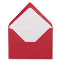 50 DIN B6 Briefumschläge Rot mit weißem Seidenfutter - 12,5 x 17,6 cm - 100 g/m² Nassklebung gerippte Umschläge ohne Fenster von Ihrem Glüxx-Agent