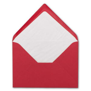 100 DIN B6 Briefumschläge Rot mit weißem Seidenfutter - 12,5 x 17,6 cm - 100 g/m² Nassklebung gerippte Umschläge ohne Fenster von Ihrem Glüxx-Agent