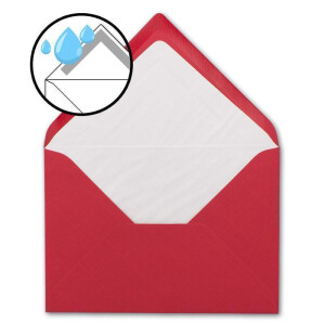 100 DIN B6 Briefumschläge Rot mit weißem Seidenfutter - 12,5 x 17,6 cm - 100 g/m² Nassklebung gerippte Umschläge ohne Fenster von Ihrem Glüxx-Agent