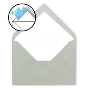 50 DIN B6 Briefumschläge Hellgrau mit weißem Seidenfutter - 12,5 x 17,6 cm - 100 g/m² Nassklebung gerippte Umschläge ohne Fenster von Ihrem Glüxx-Agent