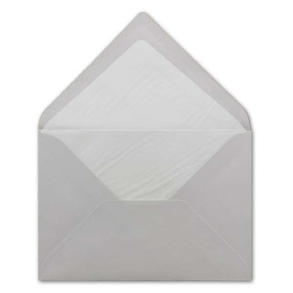150 DIN B6 Briefumschläge Hellgrau mit weißem Seidenfutter - 12,5 x 17,6 cm - 100 g/m² Nassklebung gerippte Umschläge ohne Fenster von Ihrem Glüxx-Agent