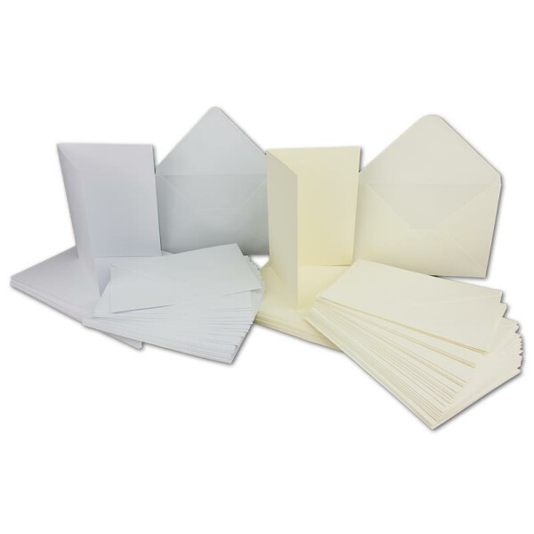 60 Falt-Karten Sets - DIN A6 - 240 g/m² - Weiss & Creme - mit Brief-Umschlägen DIN C6 - 120 g/m² Nassklebung - 120 Teile - Glüxx-Agent