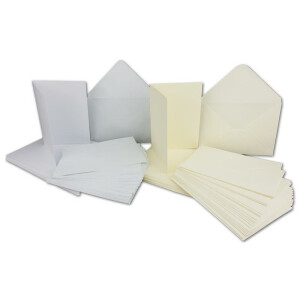 100 Falt-Karten Sets - DIN A6 - 240 g/m² - Weiss & Creme - mit Brief-Umschlägen DIN C6 - 120 g/m² Nassklebung - 200 Teile - Glüxx-Agent