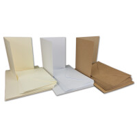45 Falt-Karten Sets - DIN A6 - 240 g/m² 220 g/m²  - Weiss - Creme - Kraft - mit Brief-Umschlägen DIN C6 - 120 g/m² 90 g/m² Nassklebung
