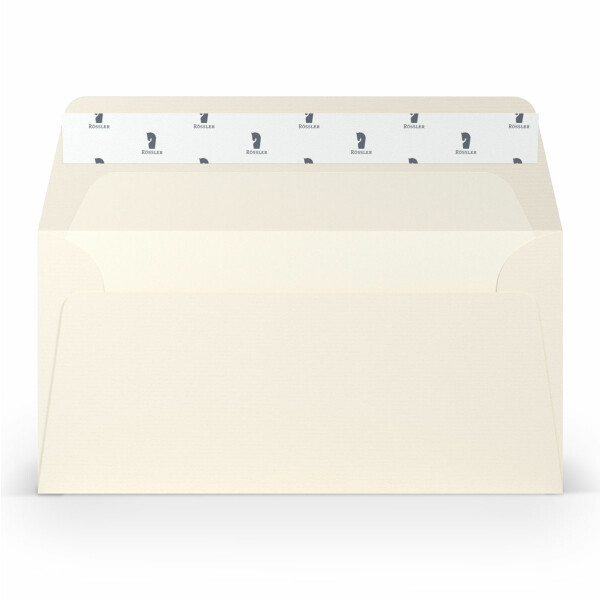 PAPERADO 50 Briefumschläge DIN lang / DL Haftklebung mit Seidenfutter - Ivory gerippt Creme - 100 g/m² Kuvert ohne Fenster 22 x 11 cm - Umschläge mit Haftklebung breite Klappe