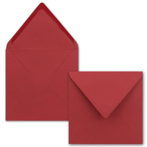 25 Stück Briefumschläge in Rot - Quadratisch 14 x 14 cm - Nassklebung - Spitze Verschlussklappe - ideal für Weihnachten, Hochzeit & Einladungen - Glüxx-Agent