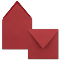50 Stück Briefumschläge in Rot - Quadratisch 14 x 14 cm - Nassklebung - Spitze Verschlussklappe - ideal für Weihnachten, Hochzeit & Einladungen - Glüxx-Agent