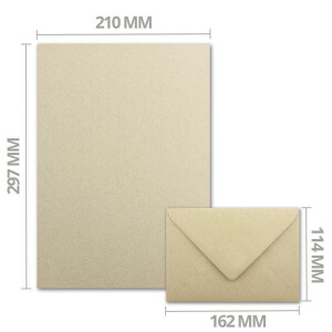 100x ÖKO Briefpapier DIN A4 mit Briefumschlägen DIN C6 aus Graspapier -  Recycling Papier 120 g/m² - Umwelt Bastelpapier für Einladungen oder Briefpost - Glüxx Agent