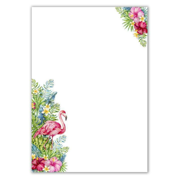 25 Briefbogen DIN A4 - Weiß mit Motiv Flamingo - 90 g/m² - 21,0 x 29,7 cm Briefpapier bedruckbar zum selbst Beschreiben