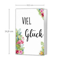 10 Faltkarten-Sets "Viel Glück" DIN A6 - Weiß mit Motiv Flamingo - mit Briefumschlägen DIN C6 in verschiedenen Farben inkl. runde Motiv-Etiketten