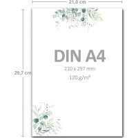 25 Briefbogen DIN A4 - Naturpapier in Creme mit Eukalyptus-Zweigen - 120 g/m² - 21,0 x 29,7 cm Briefpapier bedruckbar zum selbst Beschreiben ideal für Einladungen zu Hochzeit und Geburtstag