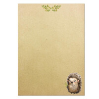 25 Briefbogen-Sets DIN A4 - Graspapier in Beige-Braun mit Igel Motiv - mit Briefumschlägen DIN C6 inkl. runden Motiv-Etiketten - bedruckbar ideal für Einladungen zu Hochzeit und Geburtstag
