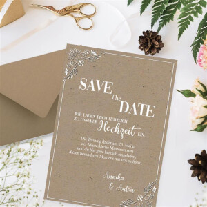 25 Briefbogen-Sets DIN A4 - Briefpapier in Kraftpapier-print mit weißem Ornament - mit Briefumschlägen DIN C6 in taupe Briefpapier bedruckbar ideal für Hochzeitseinladungen