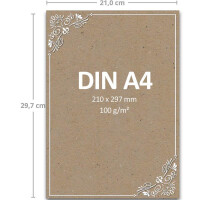 25 Briefbogen-Sets DIN A4 - Briefpapier in Kraftpapier-print mit weißem Ornament - mit Briefumschlägen DIN C6 in taupe Briefpapier bedruckbar ideal für Hochzeitseinladungen