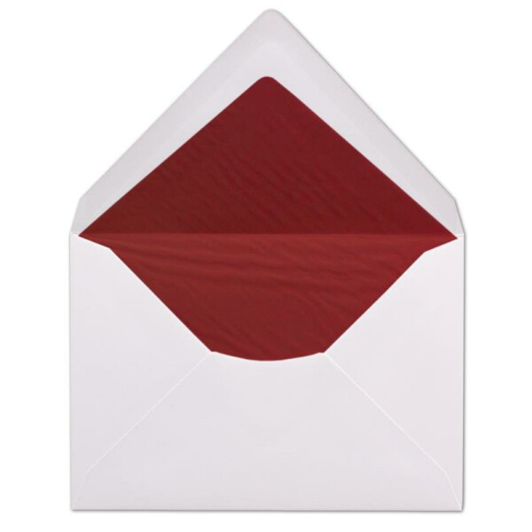 50 Briefumschläge DIN C6 - Weiß gefüttert mit rotem Seidenpapier - 11,4 x 16,2 cm - 100 g/m² Nassklebung Brief-Hüllen von Ihrem Glüxx-Agent