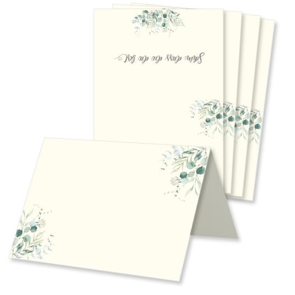 Glüxx Agent 25 Tischkarten Hochzeit - Naturpapier Motiv Eukalyptus-Zweige - Platzkarten DIN A7 7,4 x 10,5 cm blanko bedruckbar zum Beschriften – Namenskarten, Tischreservierung für Konfirmation