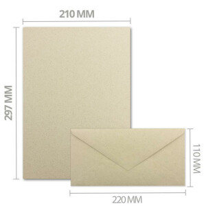 50x ÖKO Briefpapier DIN A4 mit Briefumschlägen Nassklebung DIN Lang aus Graspapier -  Recycling Papier 120 g/m² - Umwelt Bastelpapier für Einladungen oder Briefpost - Glüxx Agent