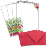 200 Briefbogen-Sets DIN A4 - Papier in Weiß mit tropischem Flamingo Motiv - mit Briefumschlägen DIN C6 in Flamingo Briefpapier bedruckbar ideal für Hochzeitseinladungen