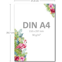 200 Briefbogen-Sets DIN A4 - Papier in Weiß mit tropischem Flamingo Motiv - mit Briefumschlägen DIN C6 in Flamingo Briefpapier bedruckbar ideal für Hochzeitseinladungen