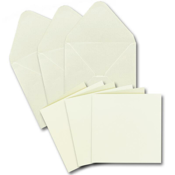 20 Klapp-Karten Set Quadratisch in Creme - 13,5x13,5 cm - 240 g/m² mit Brief-Umschlägen quadratisch - 14x14 cm - 90 g/m² Nassklebung