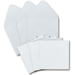 50 Klapp-Karten Set Quadratisch in Weiß - 13,5x13,5 cm - 240 g/m² mit Brief-Umschlägen quadratisch - 14x14 cm - 90 g/m² Nassklebung