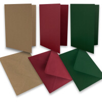 60 Falt-Karten Sets - DIN A6 - 160 g/m² 220 g/m²  - Kraft - Dunkelrot - Dunkelgrün - mit Brief-Umschlägen DIN C6 - 80 g/m² 90 g/m² Nassklebung - 120 Teile