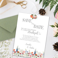 25 Briefbogen-Sets DIN A4 - Motiv bunte Blumenwiese auf Naturpapier - mit Briefumschlägen DIN C6 in Kraftpapier Grün Briefpapier bedruckbar ideal für Hochzeitseinladungen