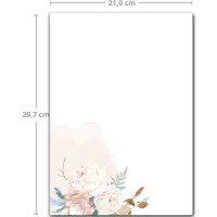 250 Briefbogen-Sets DIN A4 - Naturpapier mit Motiv Trockenblume - mit Briefumschlägen DIN C6 in Kraftpapier Braun Briefpapier bedruckbar ideal für Hochzeitseinladungen