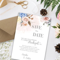 25 Briefbogen-Sets DIN A4 - Naturpapier mit Motiv Rosen in Pastellfarben - mit Briefumschlägen DIN C6 in Kraftpapier Braun Briefpapier bedruckbar ideal für Hochzeitseinladungen