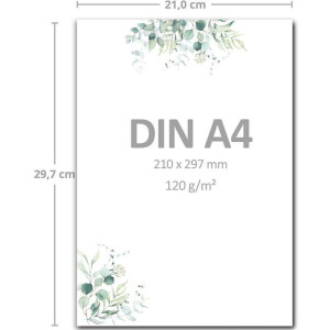 25 Briefbogen-Sets DIN A4 - Naturpapier in Creme mit Eukalyptus-Zweigen - mit Briefumschlägen DIN Lang in Eukalyptus-Grün Briefpapier bedruckbar ideal für Hochzeitseinladungen