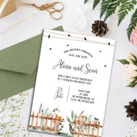 250 Briefbogen-Sets DIN A4 - Naturpapier in Creme mit Blumengarten - mit Briefumschlägen DIN Lang in Kraftpapier Grün Briefpapier bedruckbar ideal für Hochzeitseinladungen