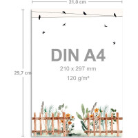 250 Briefbogen-Sets DIN A4 - Naturpapier in Creme mit Blumengarten - mit Briefumschlägen DIN Lang in Kraftpapier Grün Briefpapier bedruckbar ideal für Hochzeitseinladungen
