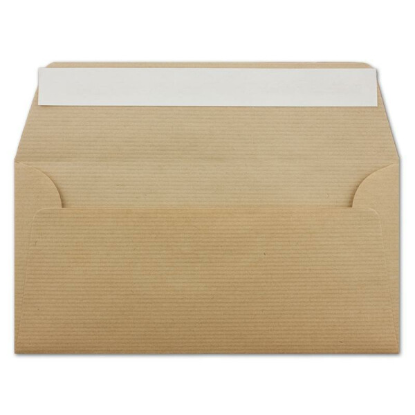 500 DIN Lang Briefumschläge Kraftpapier gerippt - 11 x 22 cm - 100 g/m² - Gerade Klappe mit Haftklebung Umschläge ohne Fenster - Glüxx-Agent