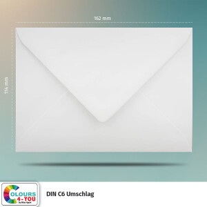 150 Briefumschläge DIN C6 Weiss - 11,4 x 16,2 cm - Kuverts mit 100 g/m² Nassklebung spitze Klappe - Umschläge ohne Fenster - Colours-4-you