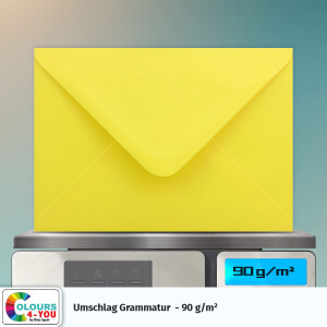 300 Briefumschläge DIN C6 Gelb - 11,4 x 16,2 cm - Kuverts mit 100 g/m² Nassklebung spitze Klappe - Umschläge ohne Fenster - Colours-4-you